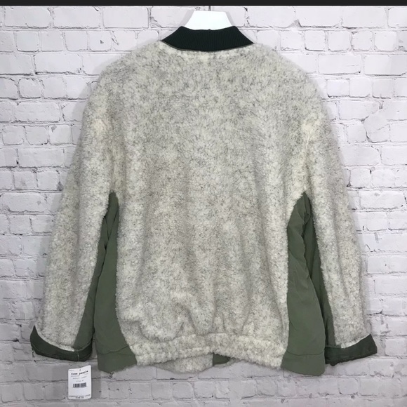 Free People Bomber Jacket Sherpa Fleece Rivington Cotton Coat Womens Size M NEW - Picture 5 of 13
